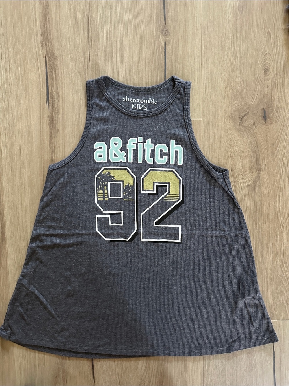 abercrombie kids Charcoal Tank with Mint and Yellow Graphic